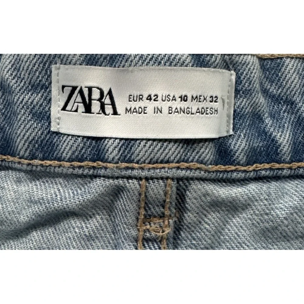 Zara Denim Shorts Womens 10 Blue Light Wash Button Fly Raw Hem Distressed Cutoff